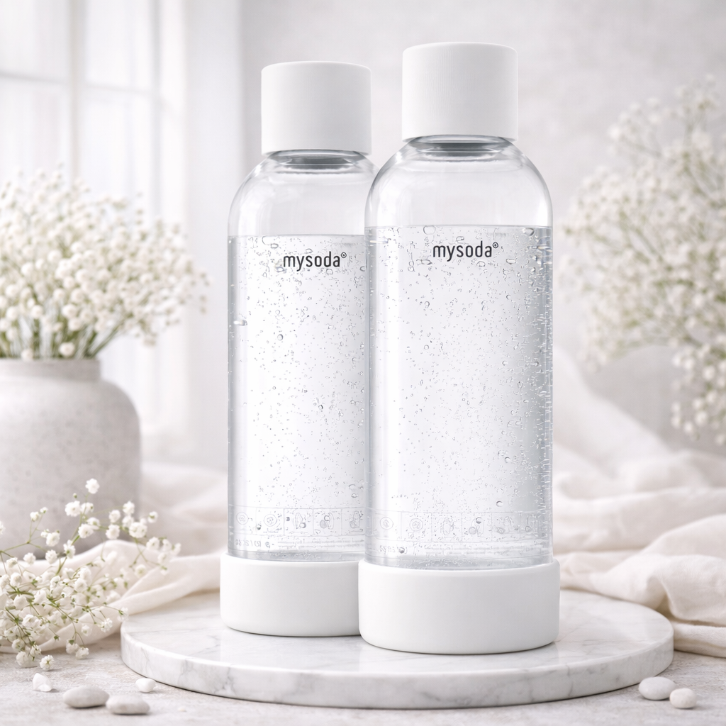 Dzirkstošā ūdens pudele MYSODA 1L, 2gab Balta
